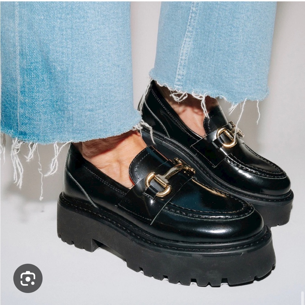 Steve Madden Roux Black Leather Chunky Platform Loafer Oxfords Womens size: 6.5